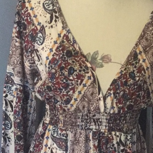 ❌DONATED❌Brown Paisley Stripe Floral Print Boho Midi Dress - Picture 6 of 9